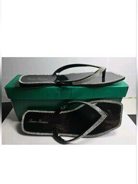Lauren Lorraine - Tampa - Black Rhinestone Flip Flops Jelly Sandals - Size 8 NWB